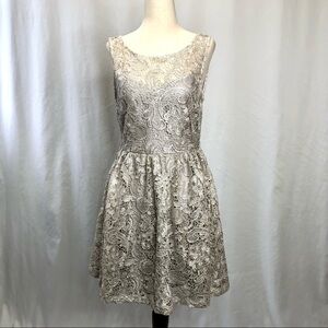 Moonlight champagne metallic lace skater dress M